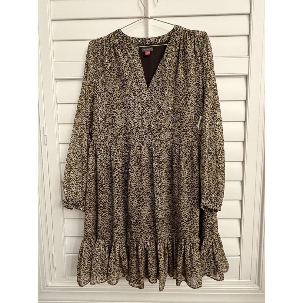 Vince Camuto Women's Beige Off The Grid Foxtrot Tiered Pleated Mini Dress